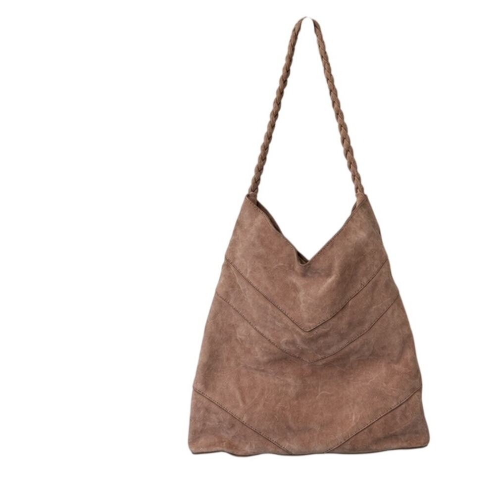 Frye and Co. Pink Suede Chevron Hobo Shoulder Bag with Braided Strap